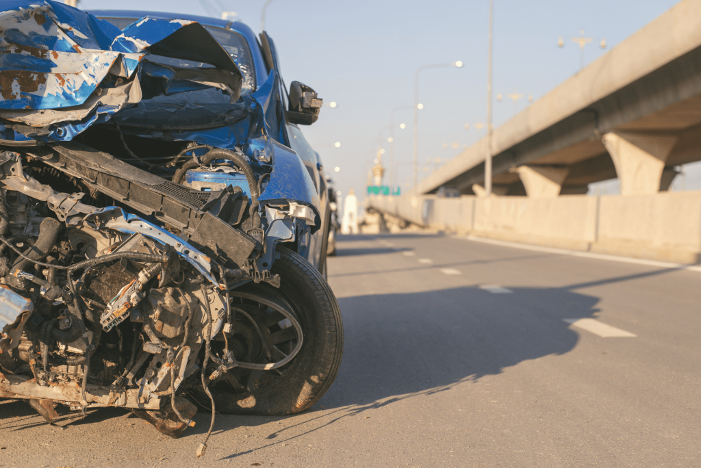 car wreck Image of a car accident that happened on an Atlanta Highway, Issa Castro Law Firm.