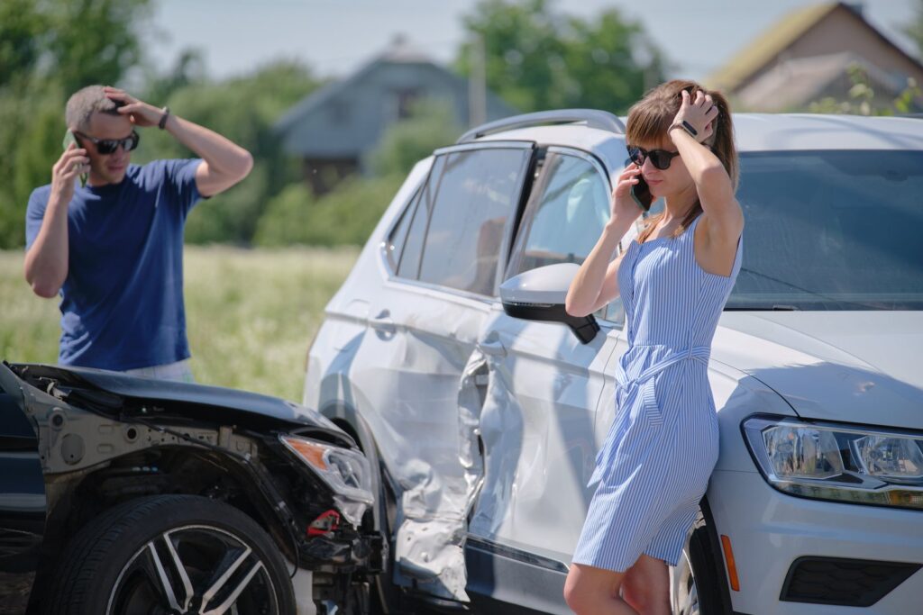 Car accident scene on a Georgia road representing lost wages after a crash